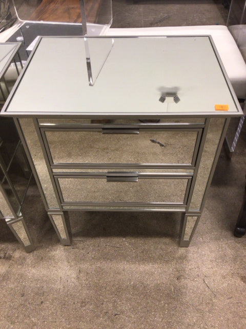 Two Drawer Mirrored Nightstand