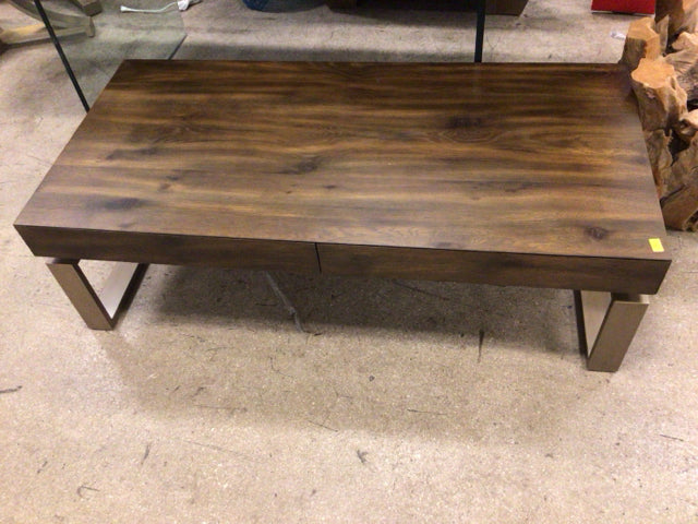 Caracole Light Rectangle Wood & Metal Two Drawer Coffee Table