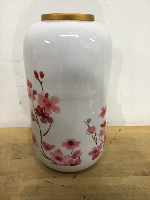 13" White W/Pink Floras Vase