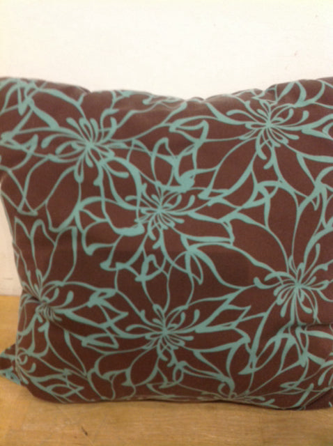 Pillow- 18" Aqua & Brown Print