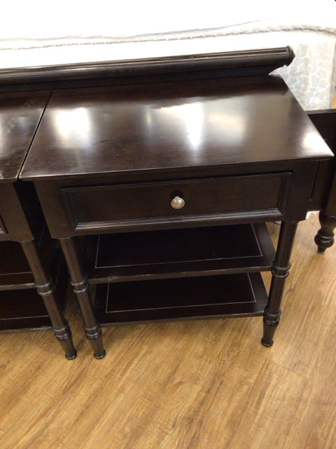 AS-IS Drexel Heritage One Drawer Dark Wood Nightstand(Top Damage)