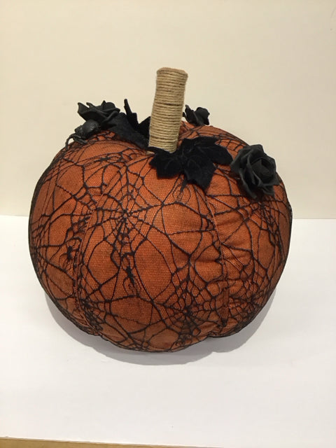 Lg Orange Fabric w/Black Lace Pumpkin