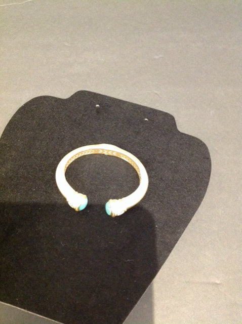 Yurman Style Gold Cuff Bracelet w/Turquoise