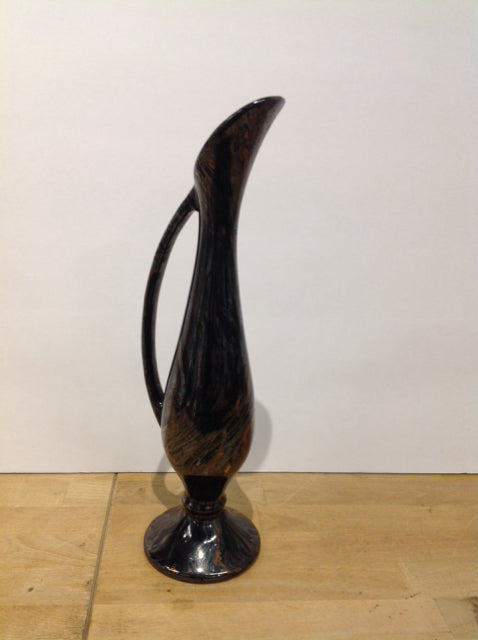 14" Black Art Deco Glass Pitcher