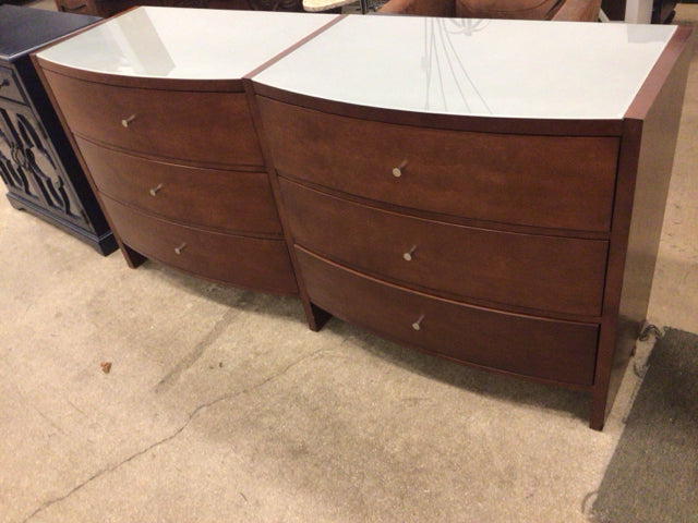 AS-IS Palliser Double Glass Top Wood Six Drawer Dresser