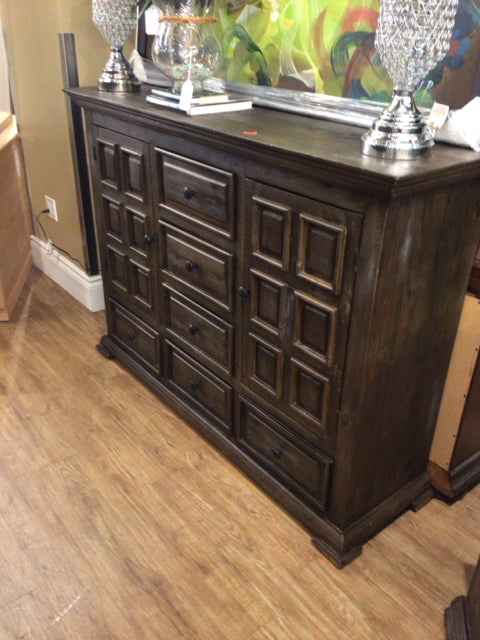 Six Drawer/Two Door Dark Brown Dresser