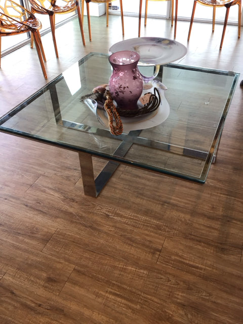 48" Square Artefacto Glass & Chrome Base Coffee Table