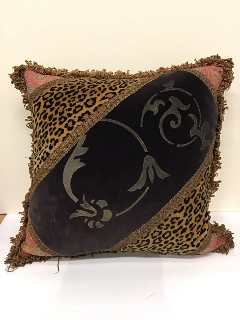 Black Burnout Pillow w/Leopard Tapestry Print