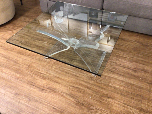 36" Square Glass Top Lucite Base Coffee Table