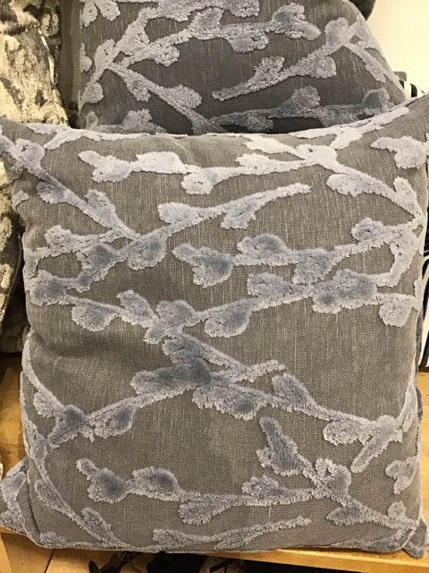 24" Blue Gray Textured Raised Leafy Pattern Down Filled Pillow