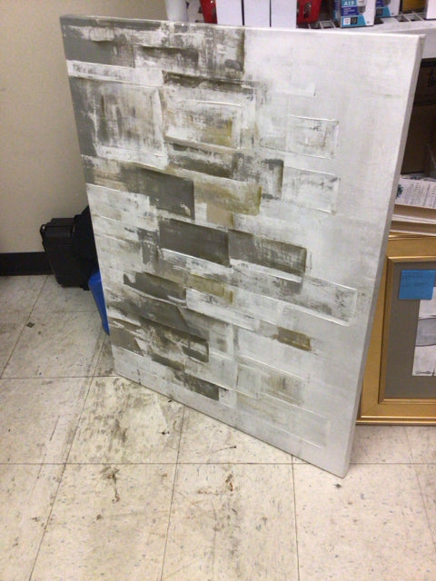 29 1/2" X 39 1/4" Cream/Grey Abstract Print On Canvas