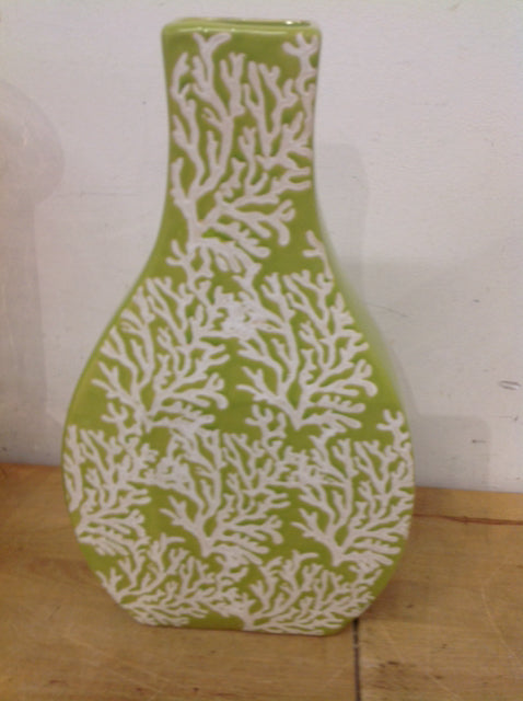 Vase- 16" Green & White Ceramic Coral