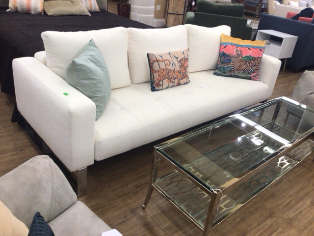 White Fabric & Chrome Base Futon/Sofa
