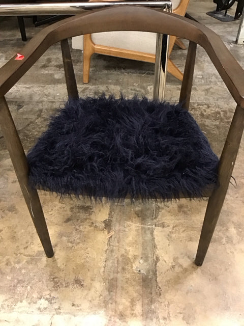 Threshold Walnut Wood Blue Faux Fur Chair