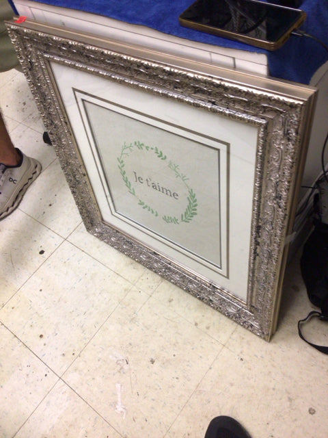 25 1/2" Square Ethan Allen Silver Framed "Je T'aime" Print