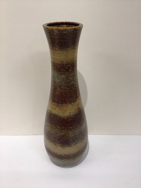 13.5" Brown Tan Ceramic Vase w/Rings