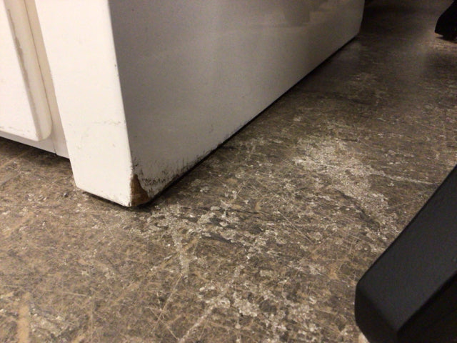 AS-IS White Lacqured Six Drawer Dresser(Bottom Corner Damage)
