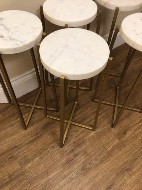 Round White Marble/Gold Drink Table