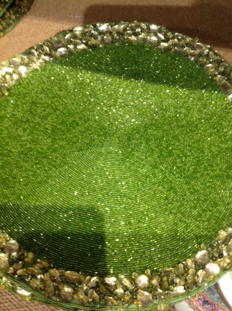 Placemats- Kim Seybert Set Of 8 Green Beaded