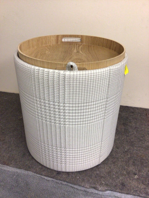 17" Cream & Grey Fabric Tray Top/Storage Ottoman