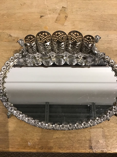 7.5" Vintage Cherub Metal/Mirrored Vanity Lipstick Tray