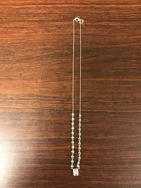 18" Tiffany Like 925 Silver Emerald Stone W/CZ Necklace