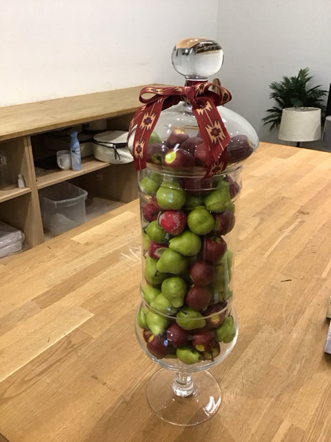 22" Glass Apothecary Lidded Jar W/Decorative Apples & Pears
