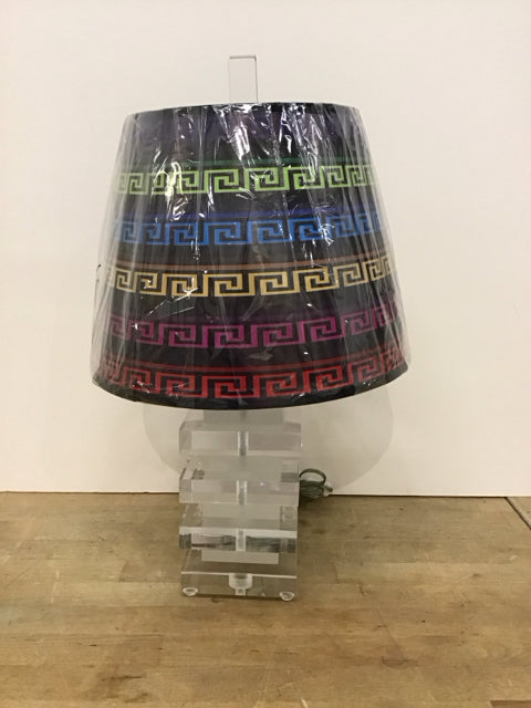 18" MCM Lucite Stacked Lamp w/Multicolor Shade