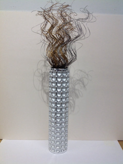 19" Silver Dimpled Ceramic Vase w/Gold/Silver Decor