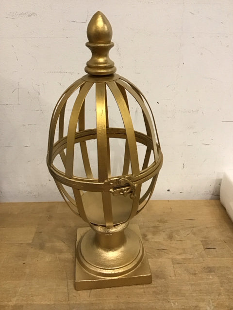 15" Gold Finish Metal Sphere Finial Top Candle Holder
