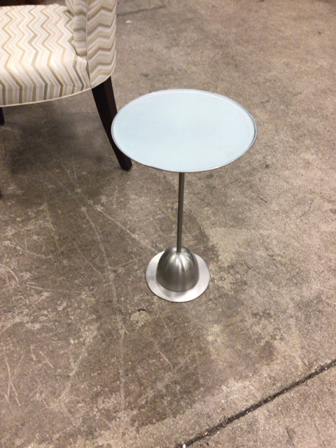 11 3/4" Small Round Metal Frosted Glass Insert End Table