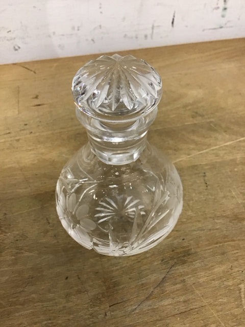 4" Decorative Frosted Floral Perfume Bottle W/Stopper