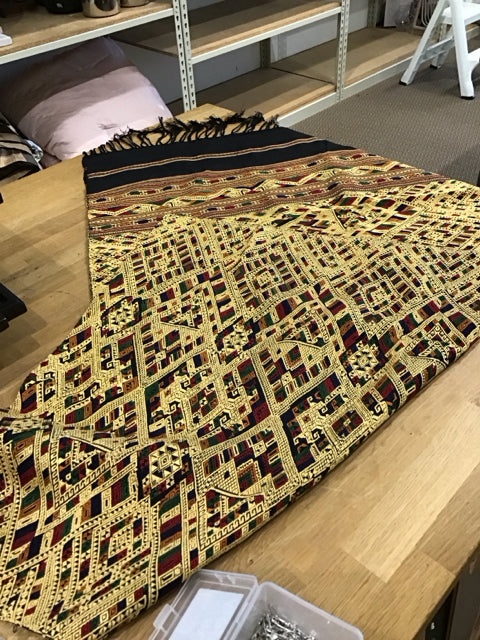 Gold Silk w/Black Green/Red Decorative Design Throw
