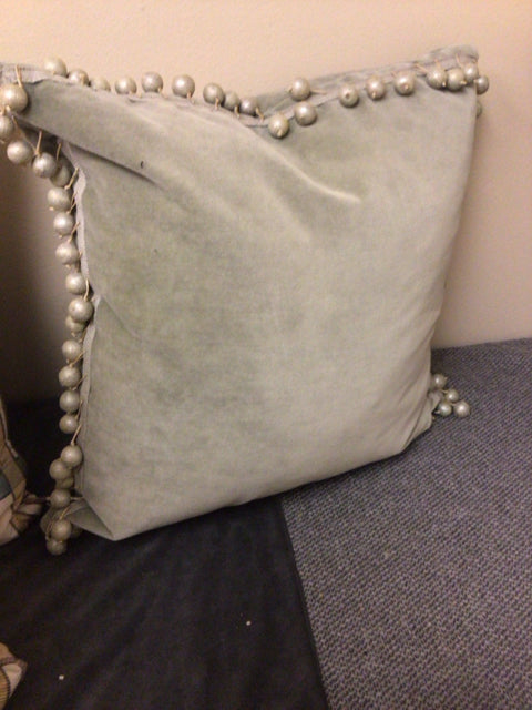 Green Pillow W/Ball Tasels