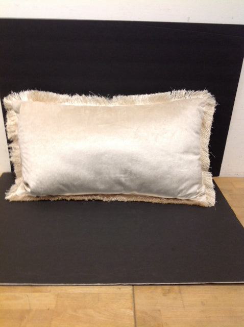 Tan Velour Lumbar Pillow w/Fringe