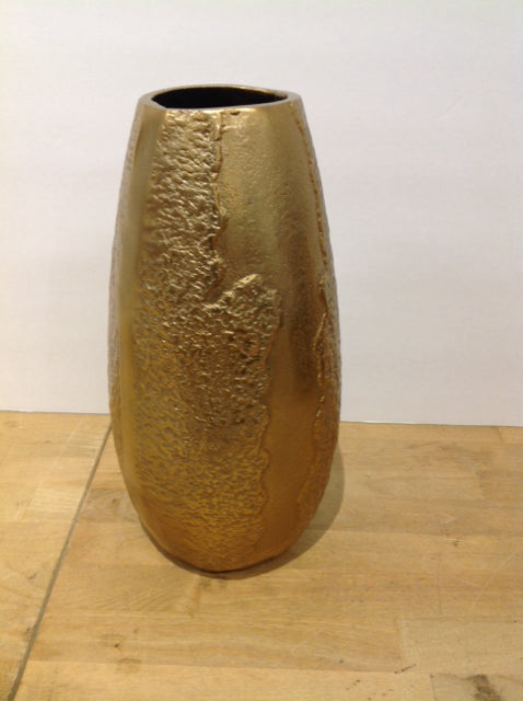 13" Gold Metal Vase w/Raised Design