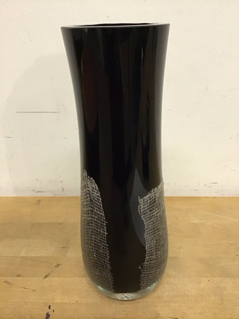 13" Black Art Glass Vase W/Burlap Pattern & Texture