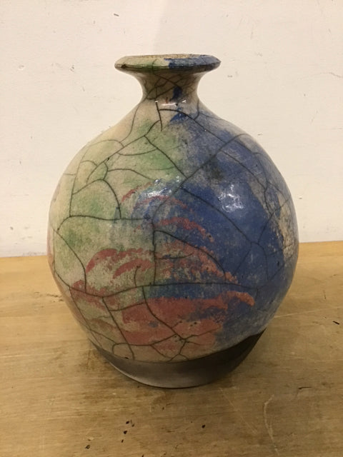 9.5" Multi Color Crackle Pattern Vase