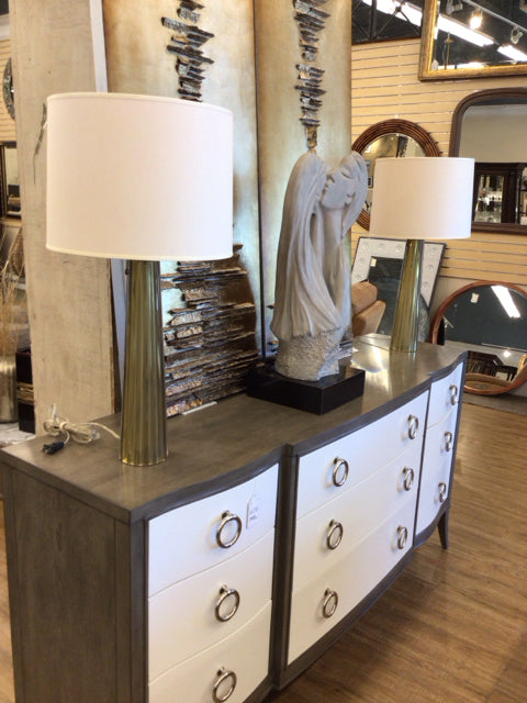 Pair-Amber Fluted Glass Column Lamps