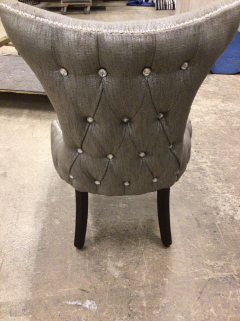 AS-IS Silver Fabric & Nailhead Chair(Light Soil/Pulled Threads)
