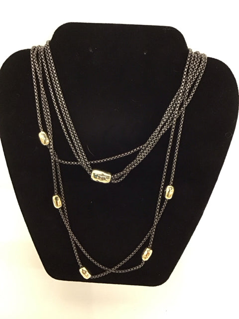 Yurman Style 3-Strand Gunmetal Necklace w/Gold Accents