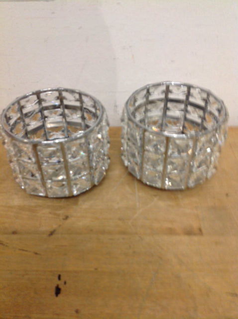 Candle Holders - 4" Pair Of Silver Glass