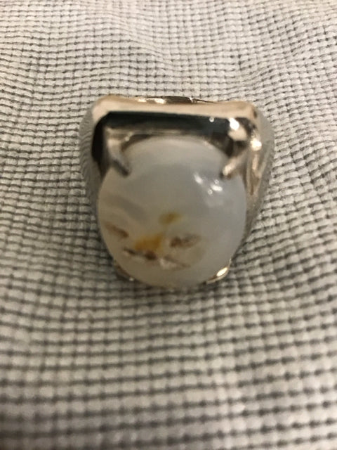 Silvertone & Agate Like Stone Ring
