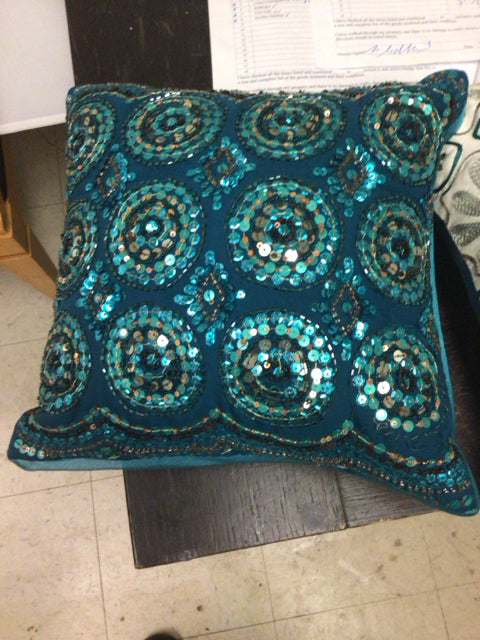 Pier 1 Teal Small Beaded Pattern Pillow