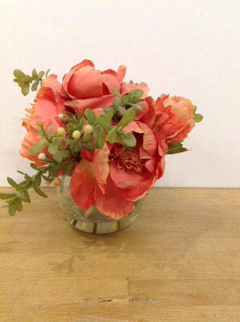 8" Glass Bowl w/Faux Florals