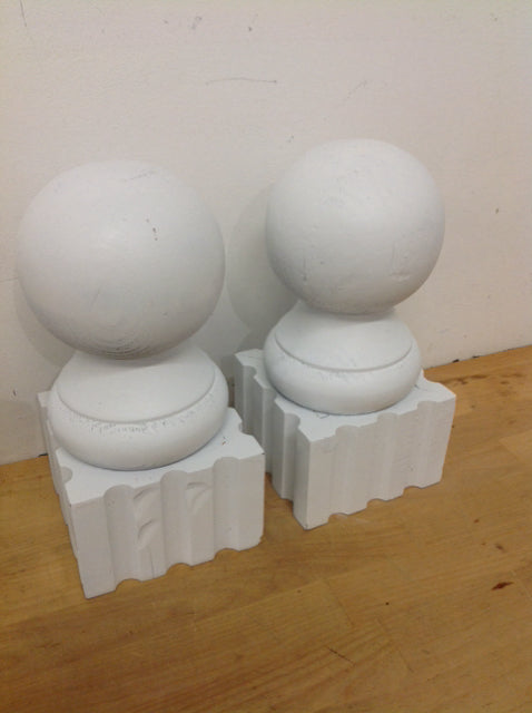 Finials - 10" Pair Of White Aged Wood