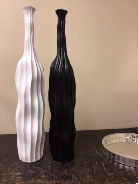 Tall Black Ribbed Vase