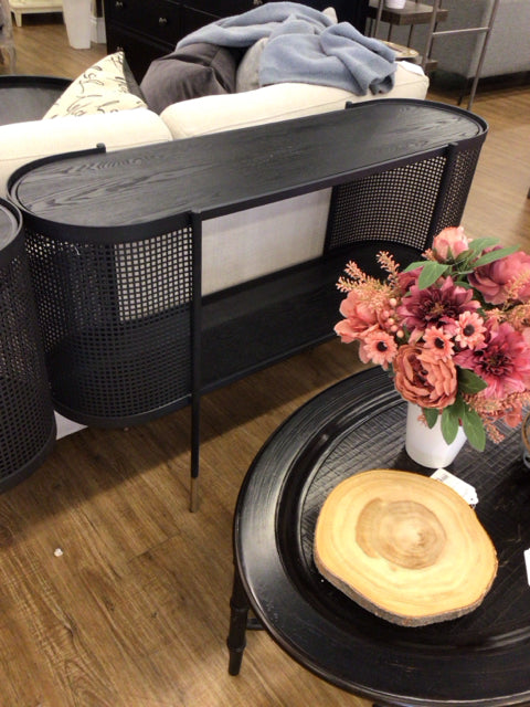 Black Oval Wood/Metal Console Shelf