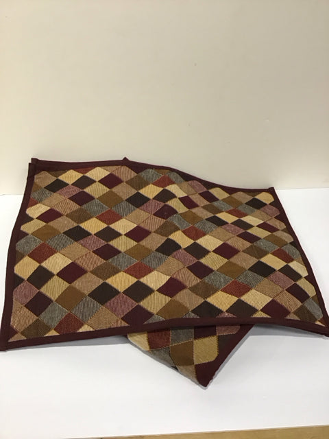 Set/8 Rust/Grey Burgundy Diamond Placemats
