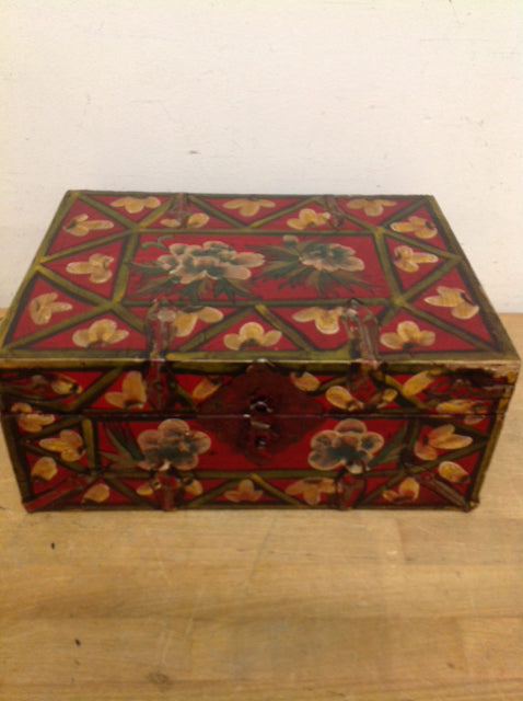 13" Painted Floral Wood Trunk Box